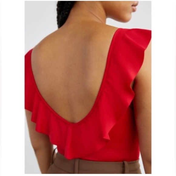 Wilfred Womens Danette Bodysuit Size XS Red Ruffle Ribbed Stretch Aritzia - Picture 4 of 9